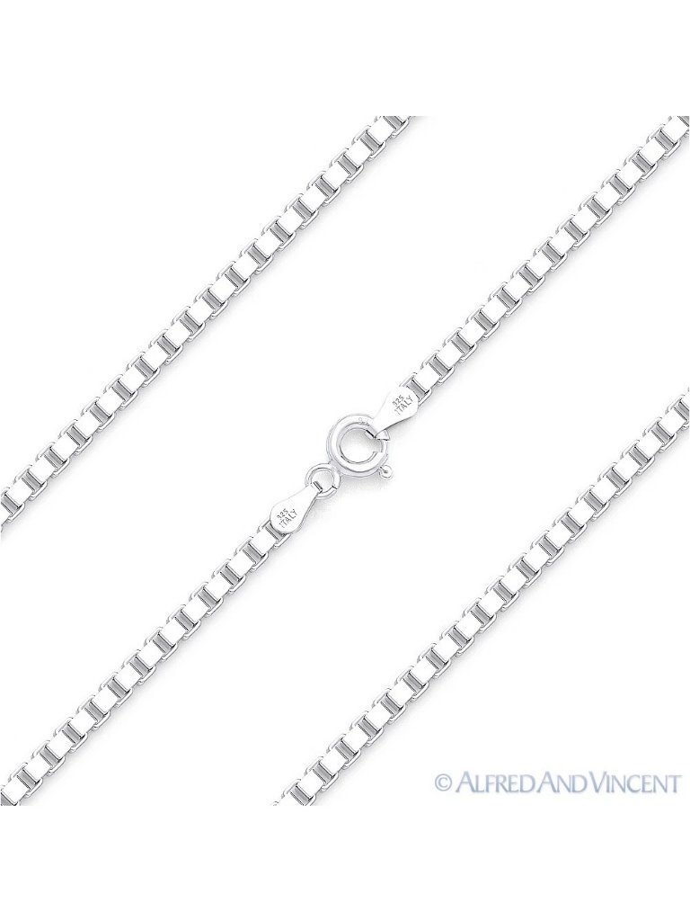 1.8mm Classic Box Link Italian Chain Necklace In Solid .925 Sterling Silver 18"
